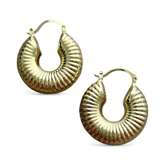 18K Gold Plated Chunky Gold Hoop Earrings - Picture 1 of 4